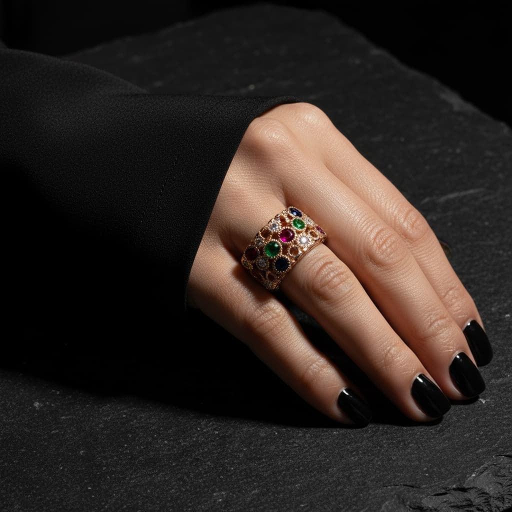 Torsade Sacre Wide Half Band in Yellow Gold