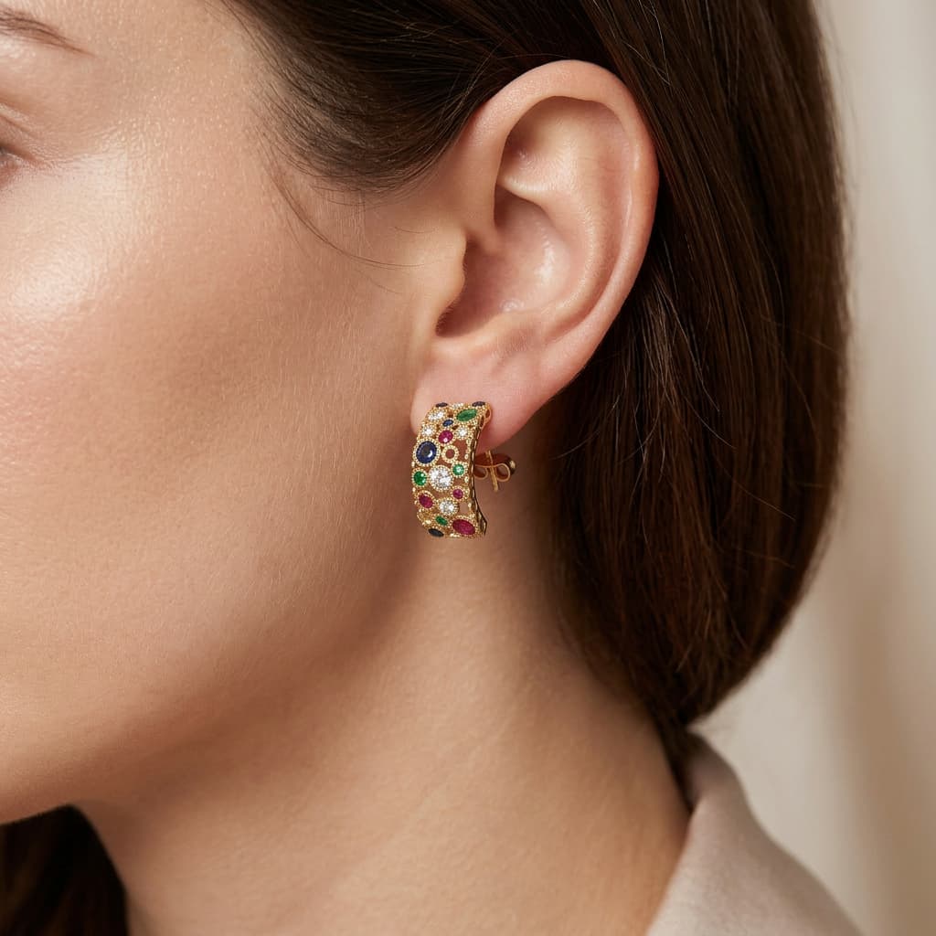 Torsade Sacre Wide Hoop Earrings in Yellow Gold