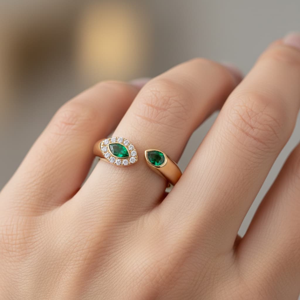 The Hiya Signature IV Emerald Halo Open Ring