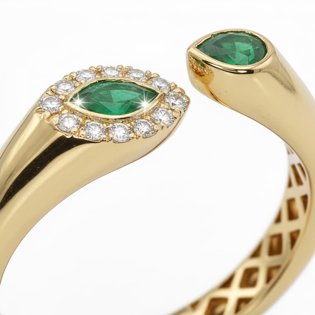 The Hiya Signature IV Emerald Halo Open Ring - 3
