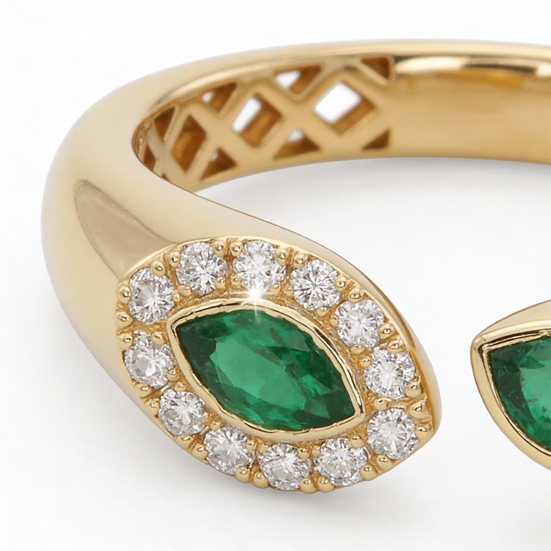 The Hiya Signature IV Emerald Halo Open Ring - 4