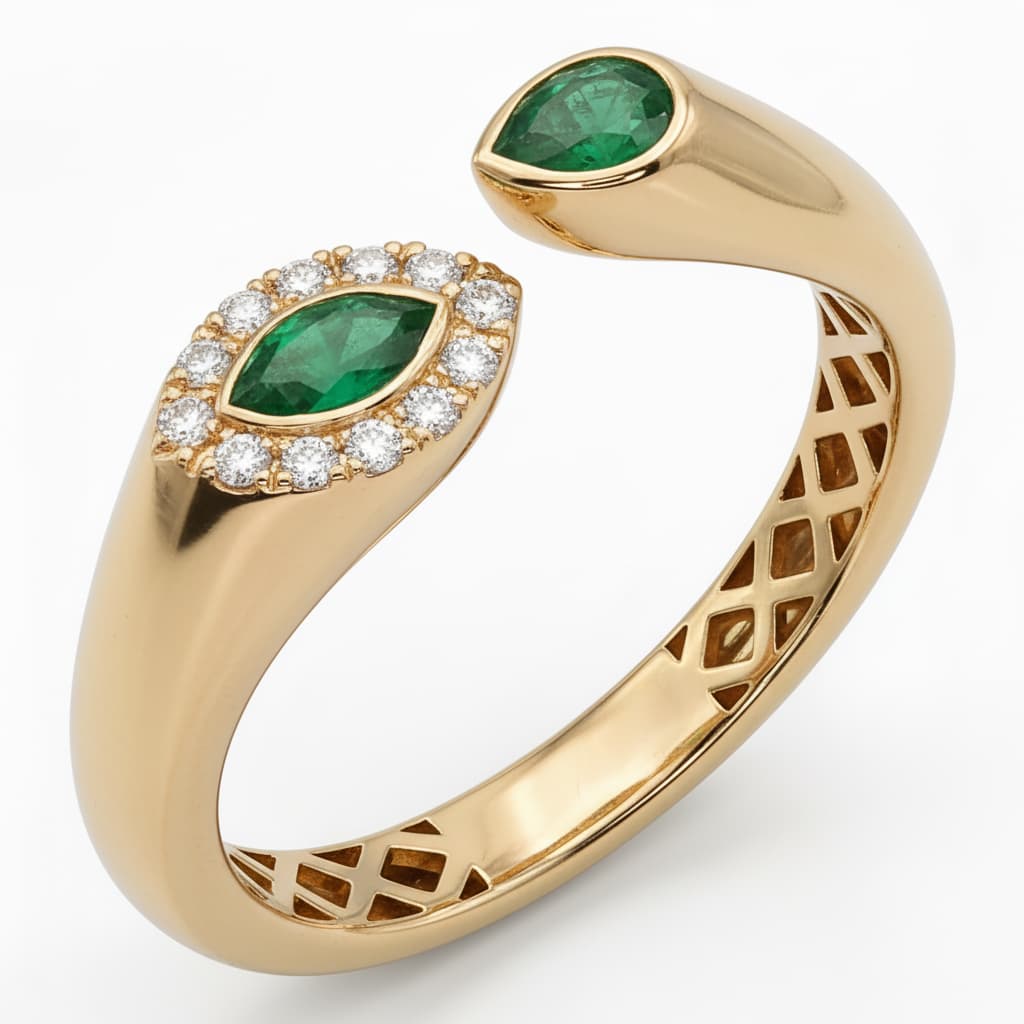 The Hiya Signature IV Emerald Halo Open Ring - 5