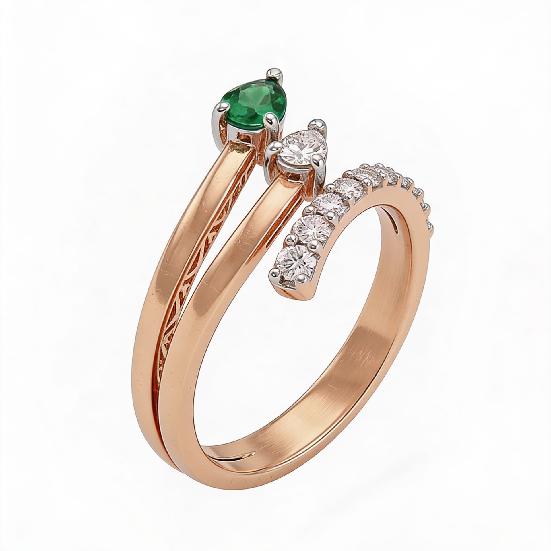 The Hiya Signature IV Emerald Vector Wrap Ring - 3