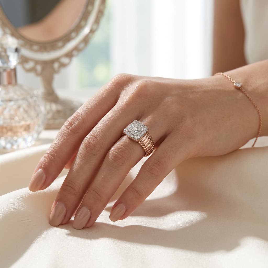 The Hiya Signature IV Ribbed Pavé Ring