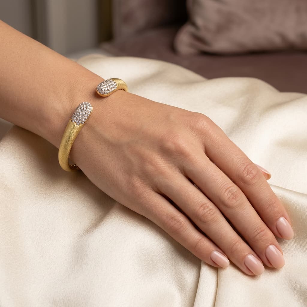 The Hiya Signature IV Satin-Finish Pavé Terminal Bangle 