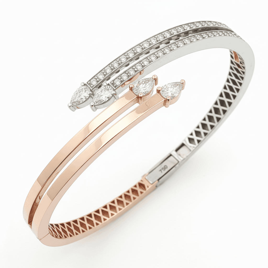 The Hiya Signature IV Twin Rail Diamond Bracelet in Rose & White Gold  - 3