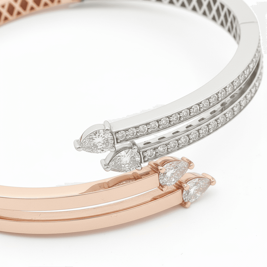 The Hiya Signature IV Twin Rail Diamond Bracelet in Rose & White Gold  - 4