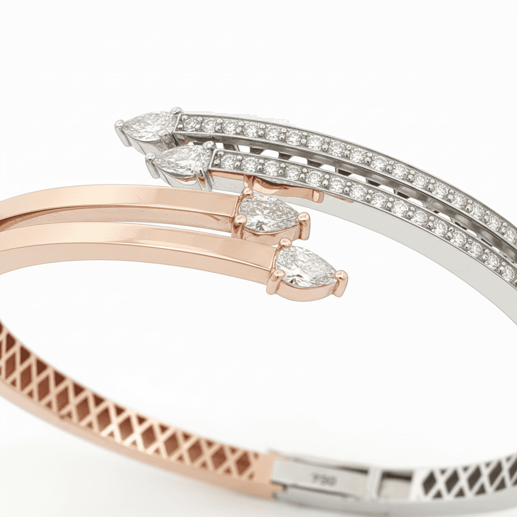 The Hiya Signature IV Twin Rail Diamond Bracelet in Rose & White Gold  - 5