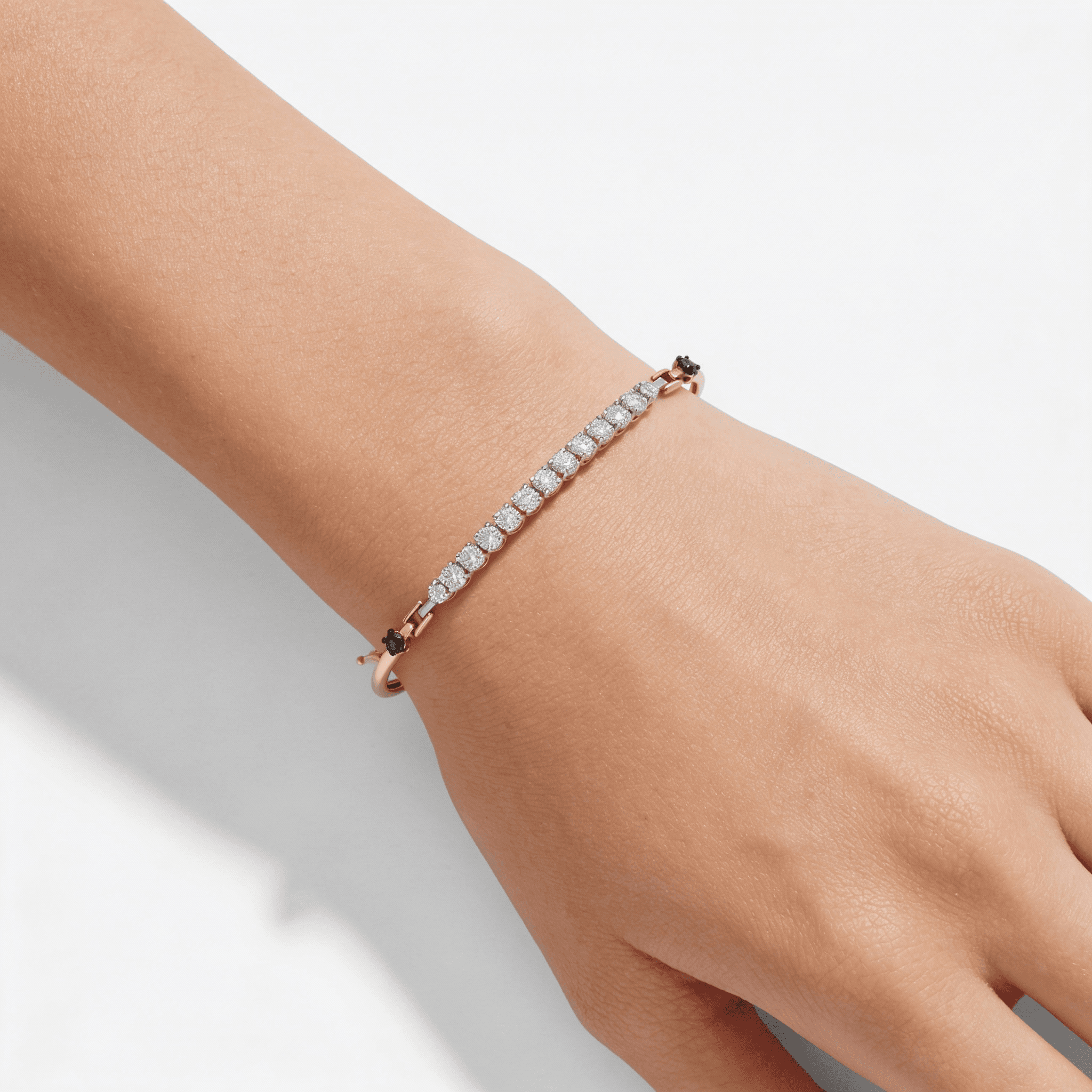 The Hiya Signature IV Round Brilliant Diamond Line Bracelet in 18K Rose Gold