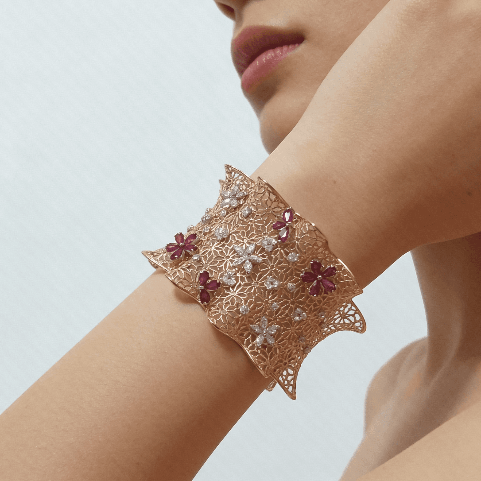 The Peregrinus Floral Lattice Ruby Cuff