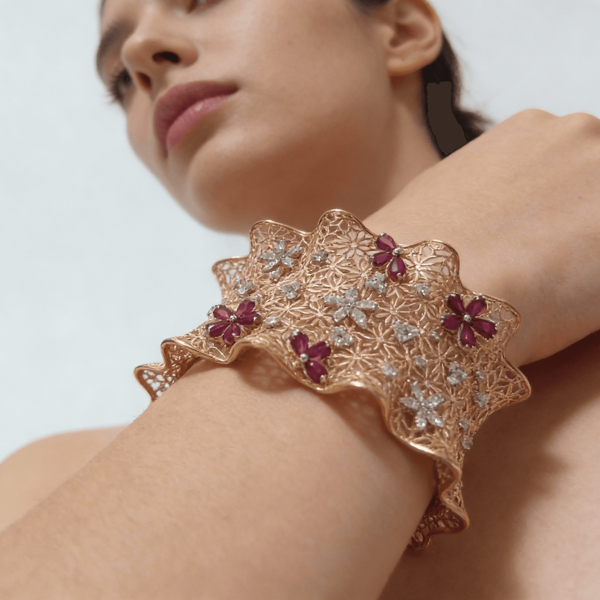 The Peregrinus Floral Lattice Ruby Cuff - 4