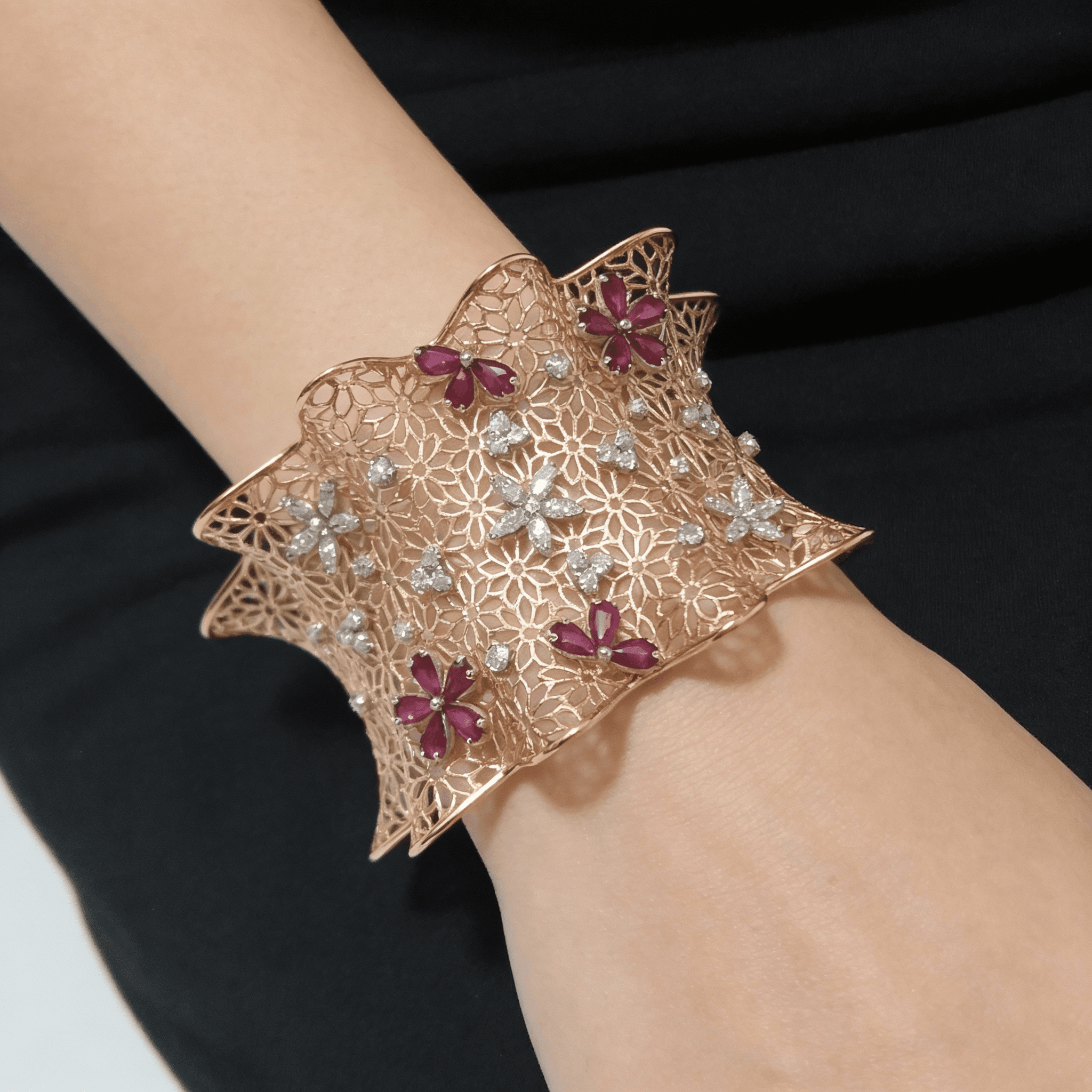 The Peregrinus Floral Lattice Ruby Cuff - 5