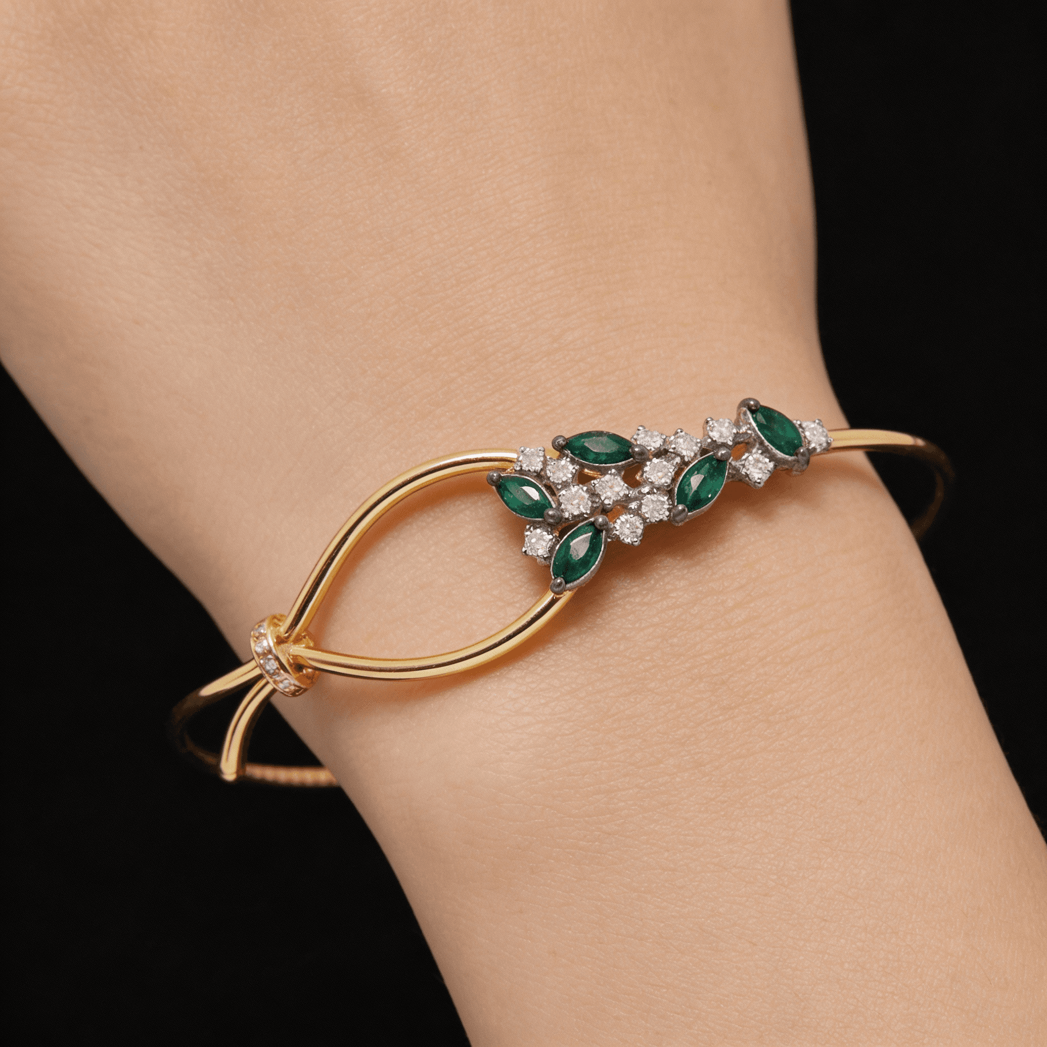 The Peregrinus Marquise Emerald & Diamond Axis Bangle 