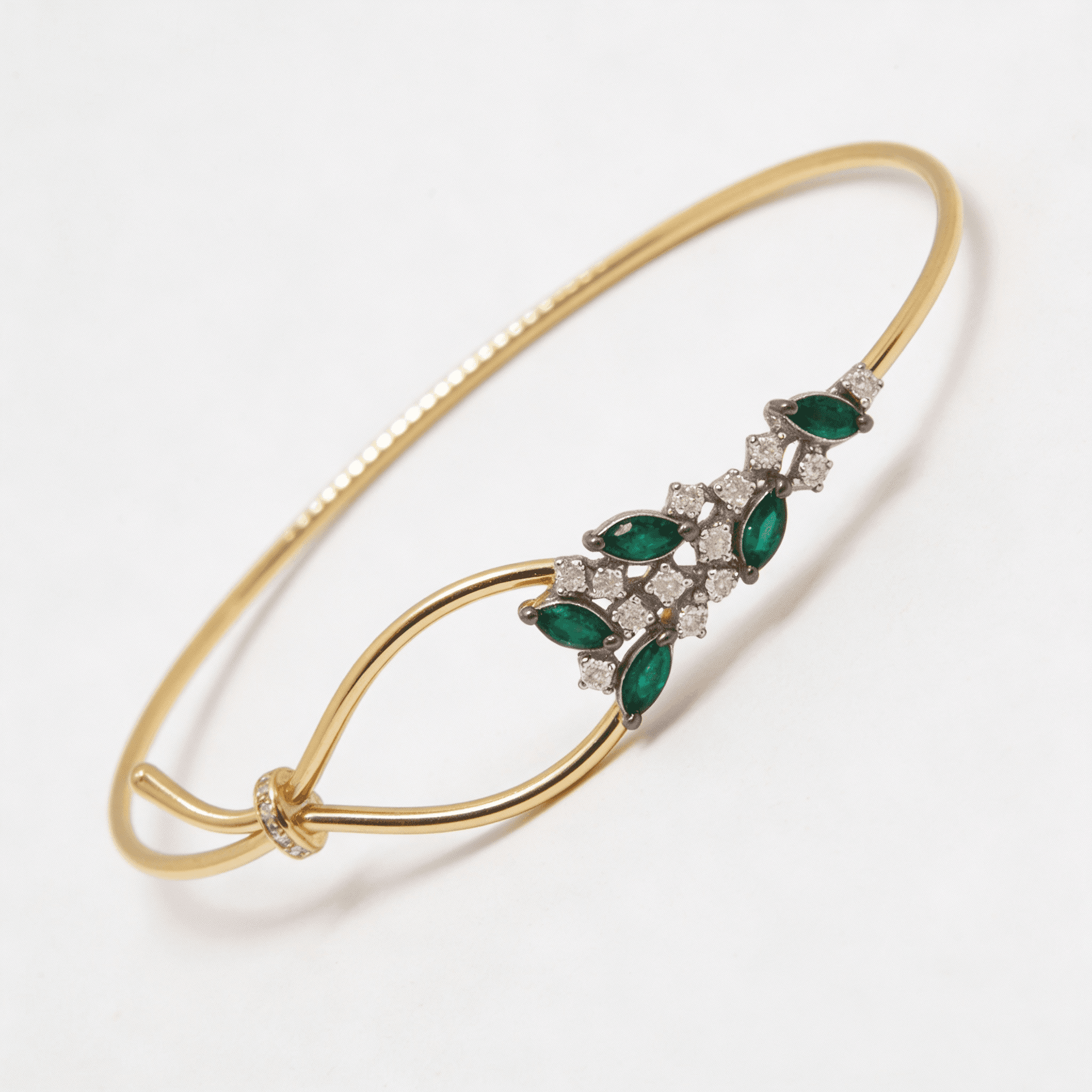 The Peregrinus Marquise Emerald & Diamond Axis Bangle  - 5