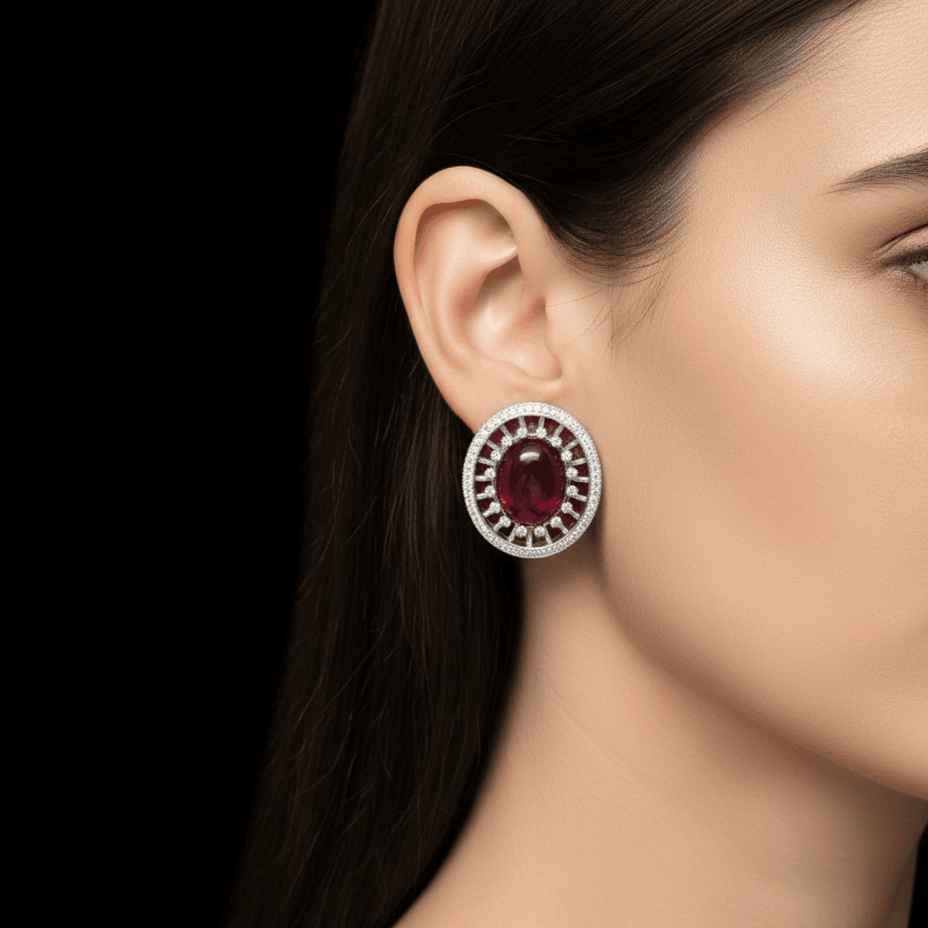 The Peregrinus Ruby Crown Halo Earrings