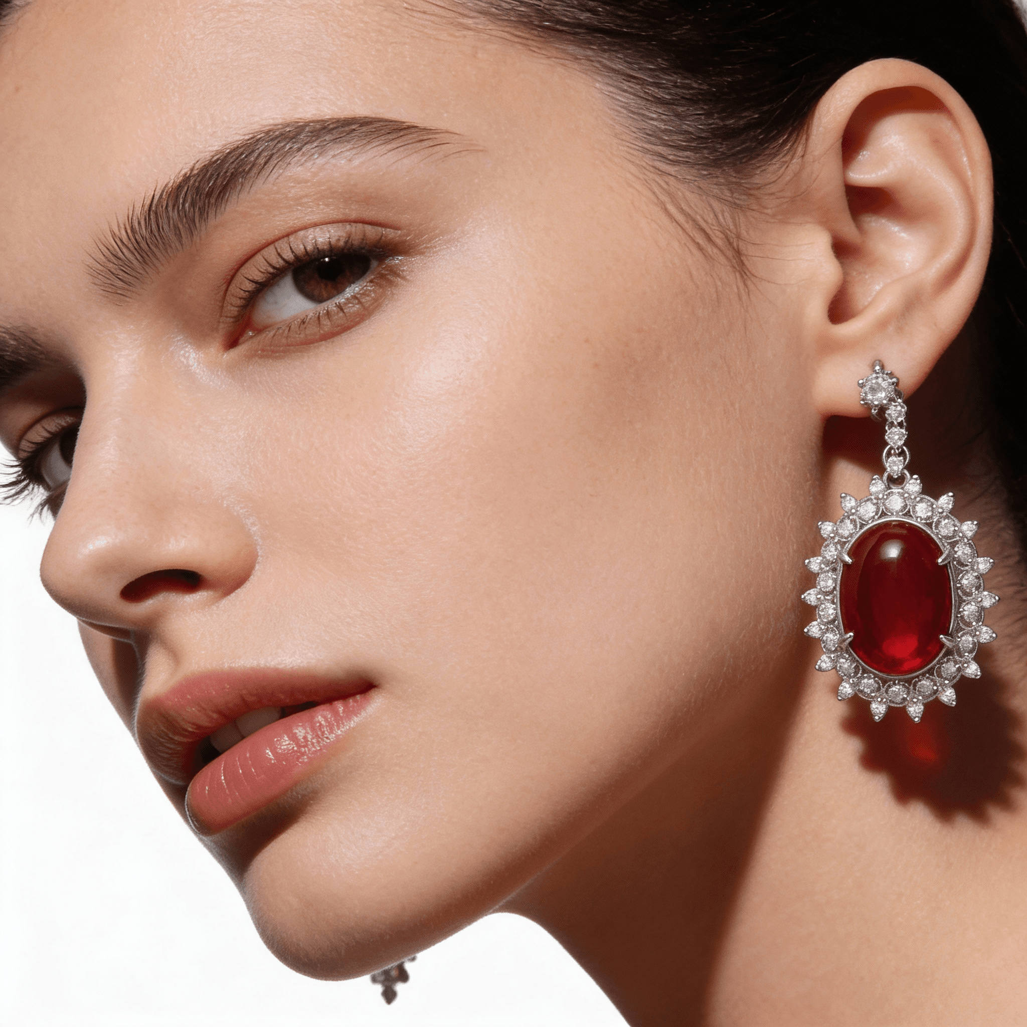 The Peregrinus Ruby Cabochon Halo Drops