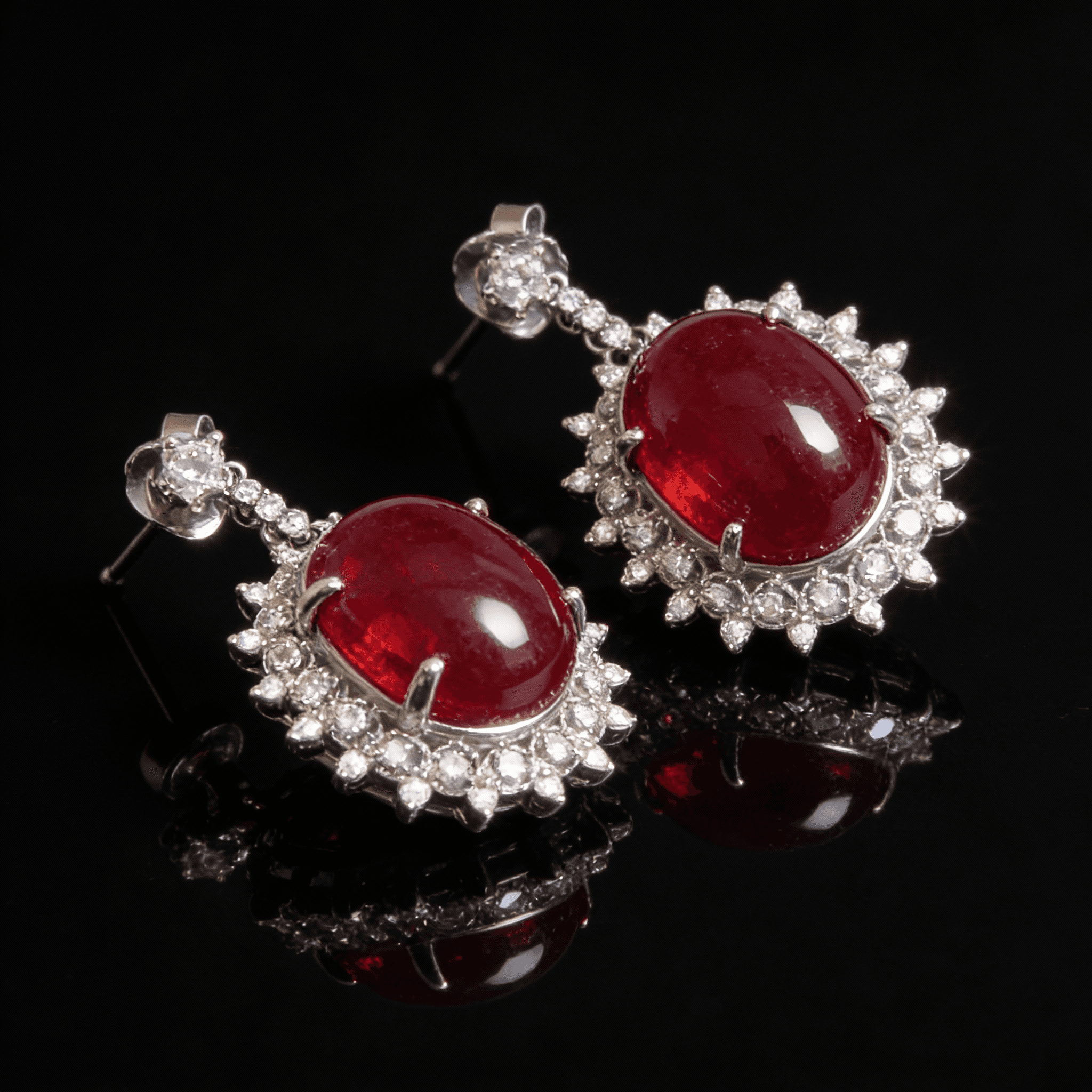 The Peregrinus Ruby Cabochon Halo Drops - 8