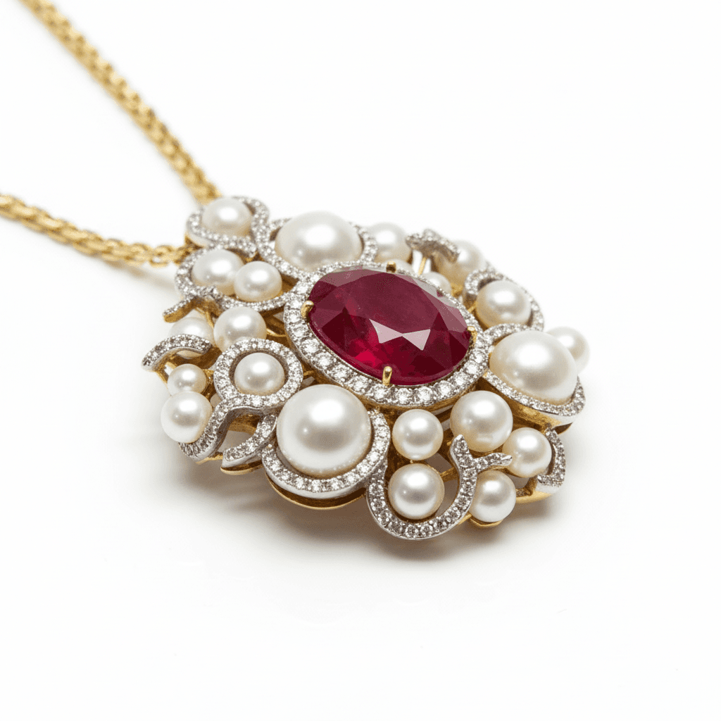  The Peregrinus Ruby Pearl Imperial Rosette Pendant - 4