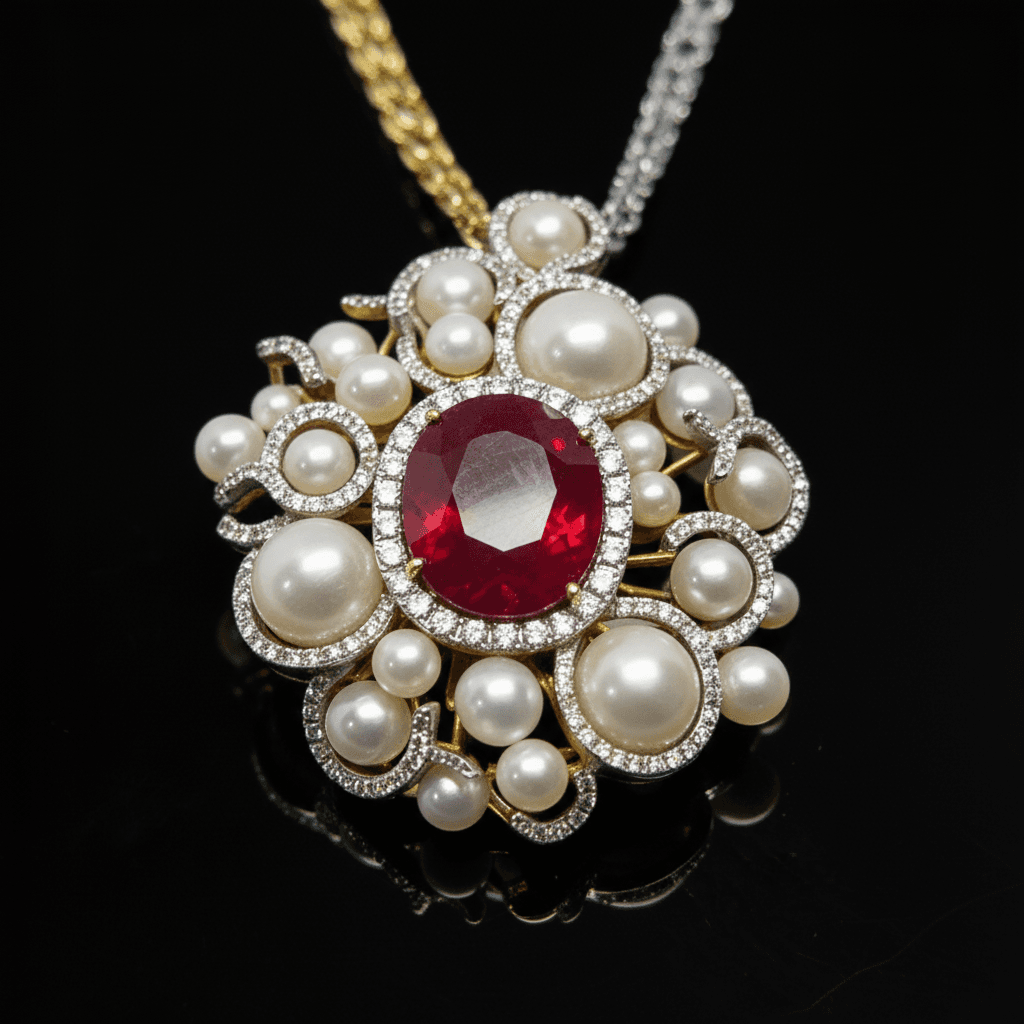  The Peregrinus Ruby Pearl Imperial Rosette Pendant - 8