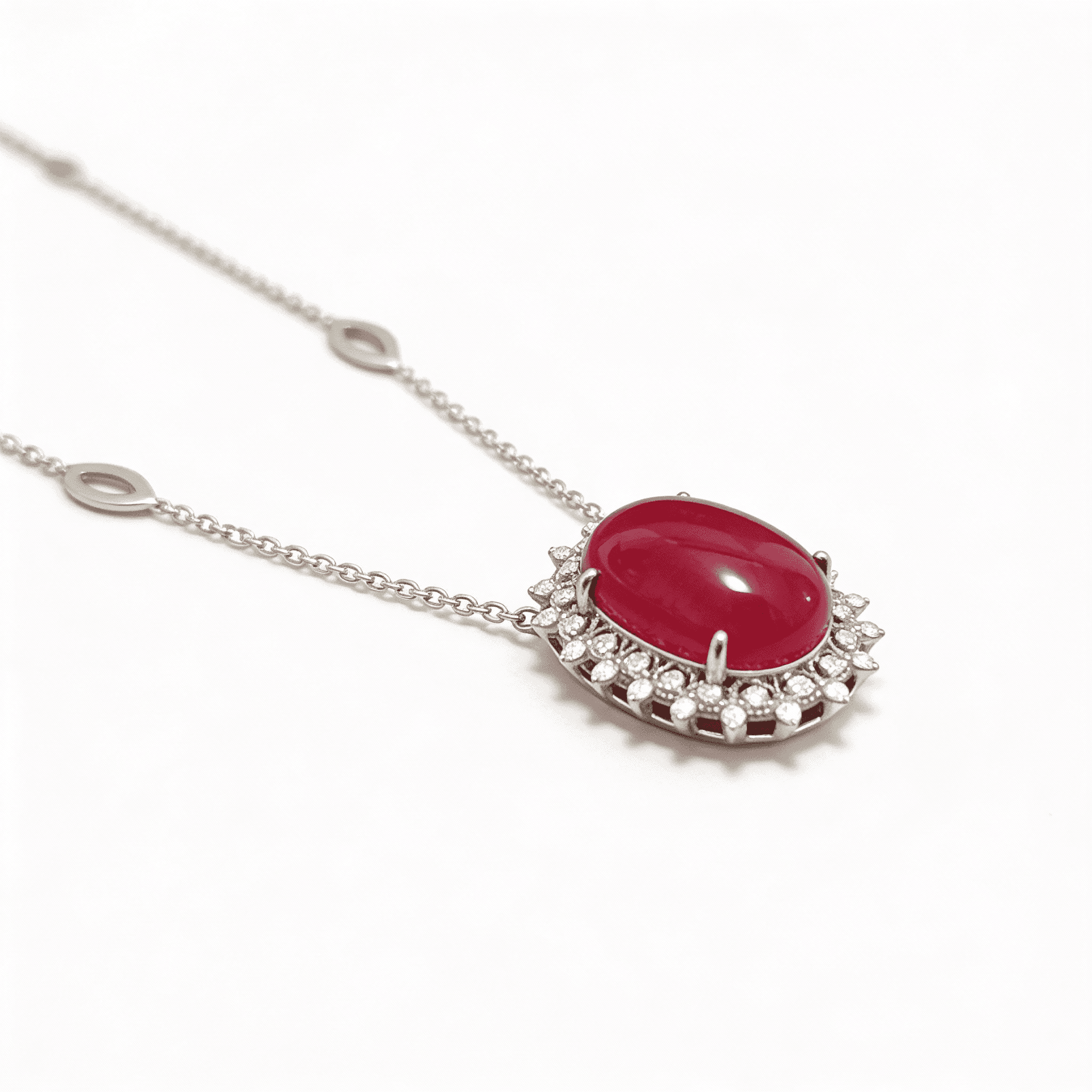 The Peregrinus Ruby Cabochon Halo Drops Pendant  - 3