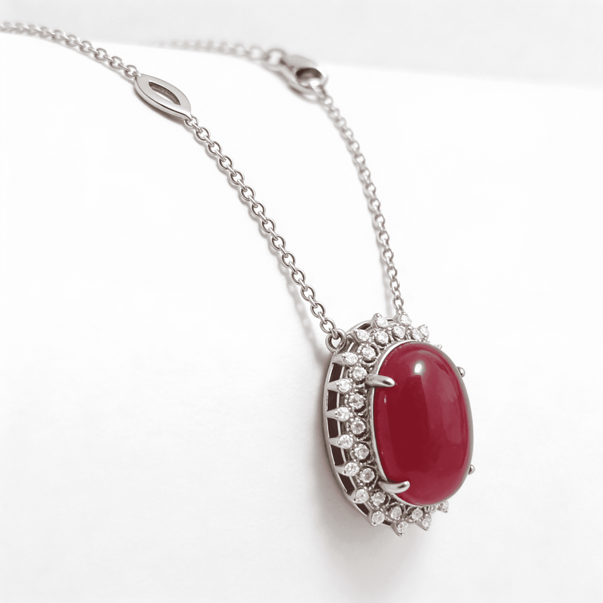 The Peregrinus Ruby Cabochon Halo Drops Pendant  - 5
