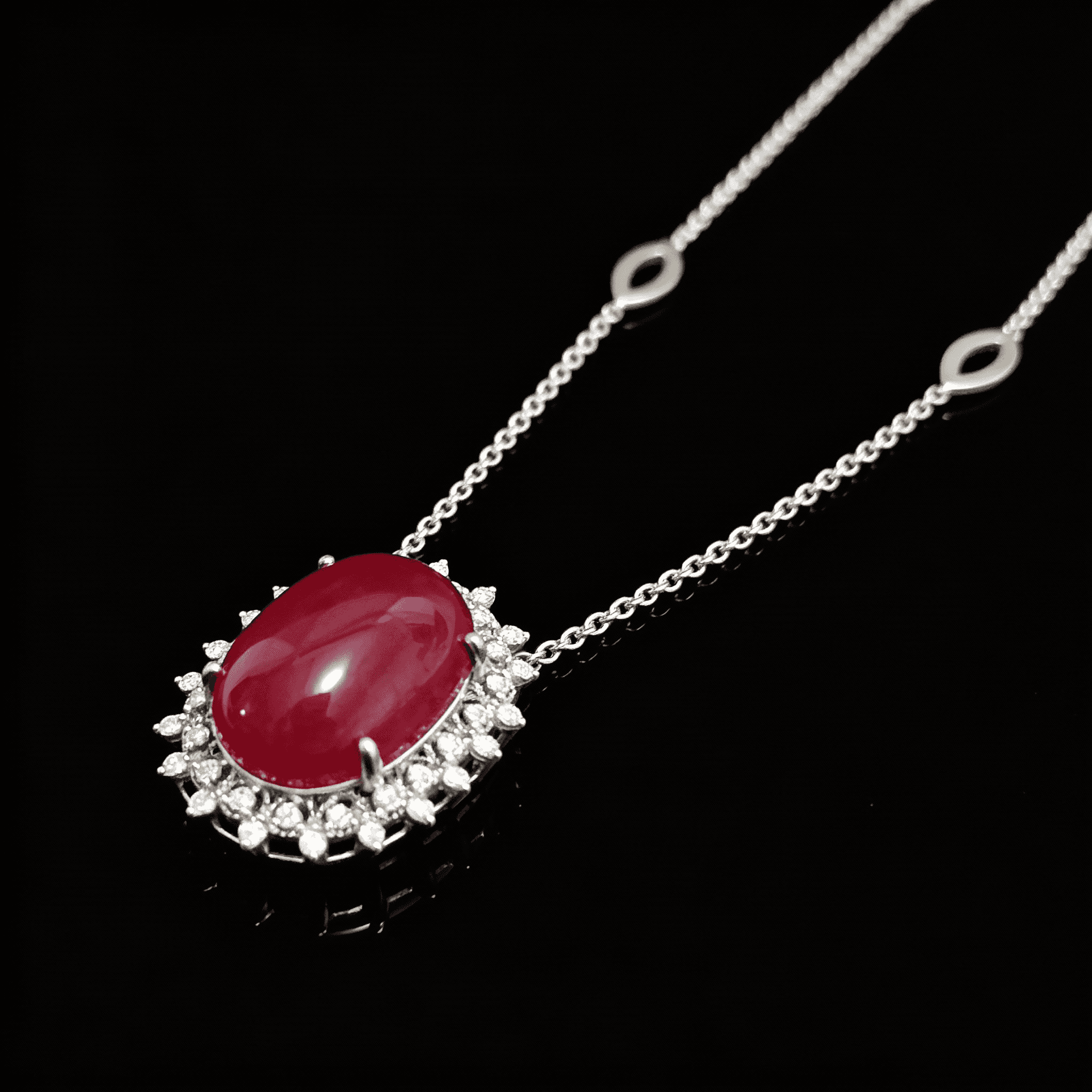The Peregrinus Ruby Cabochon Halo Drops Pendant  - 6