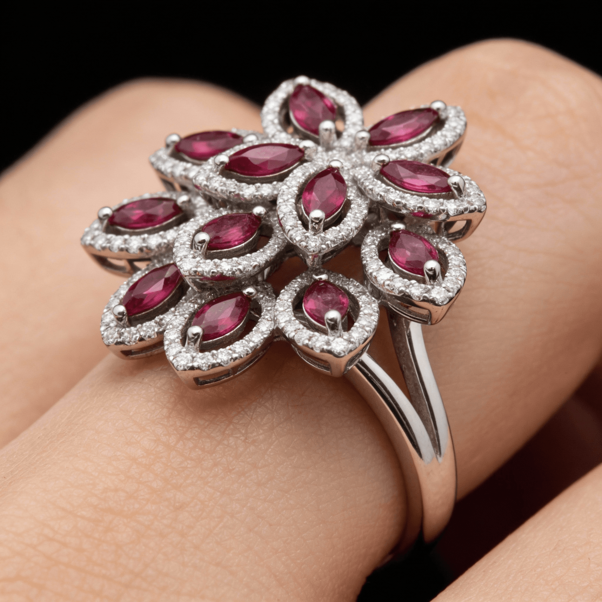 The Peregrinus Grand Ruby Floral Halo Ring