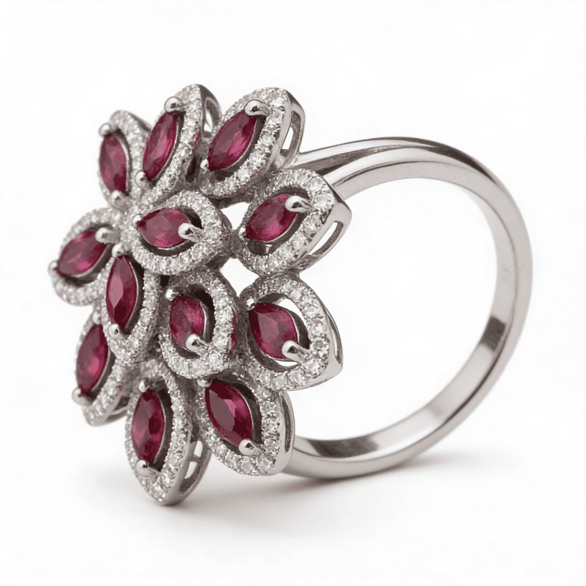The Peregrinus Grand Ruby Floral Halo Ring - 3