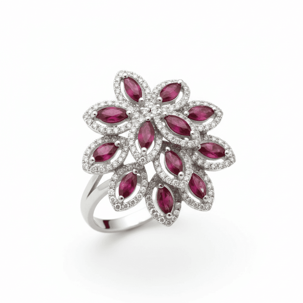 The Peregrinus Grand Ruby Floral Halo Ring - 4