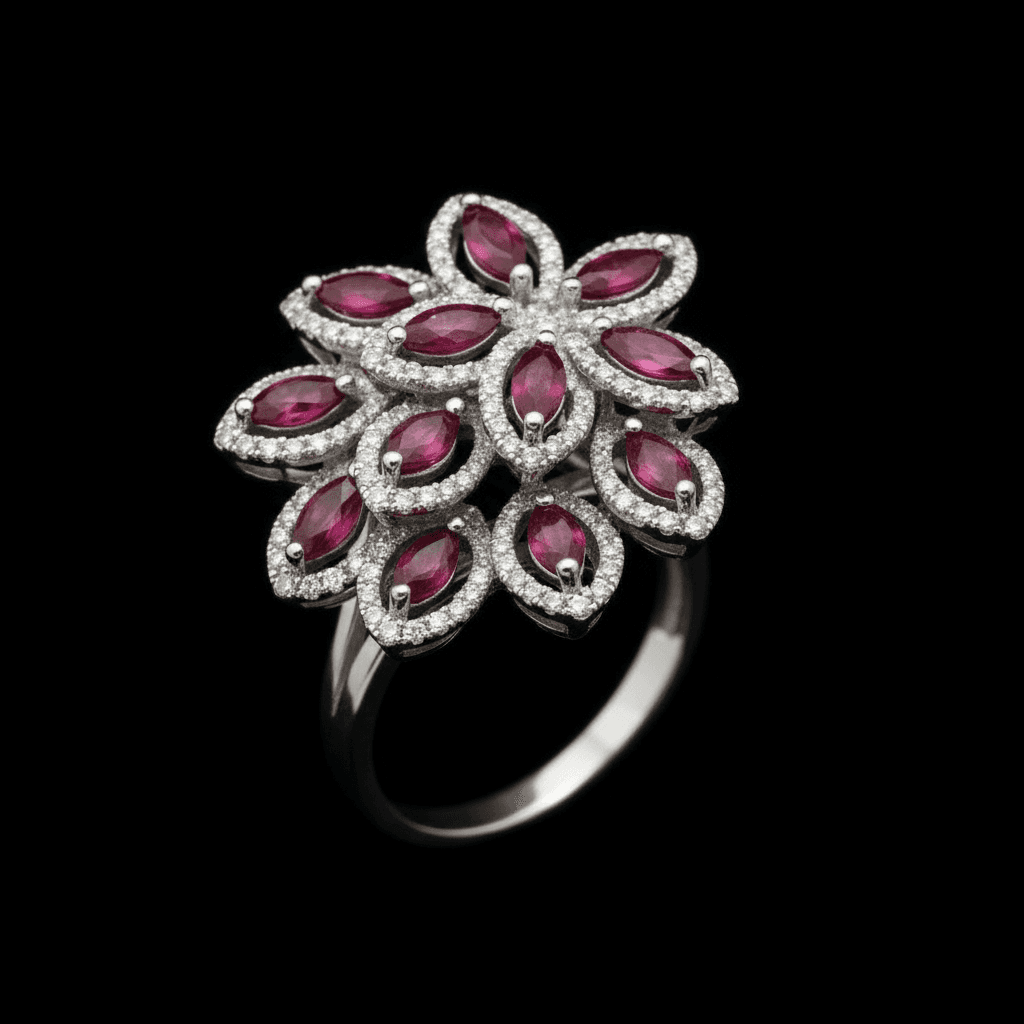 The Peregrinus Grand Ruby Floral Halo Ring - 5
