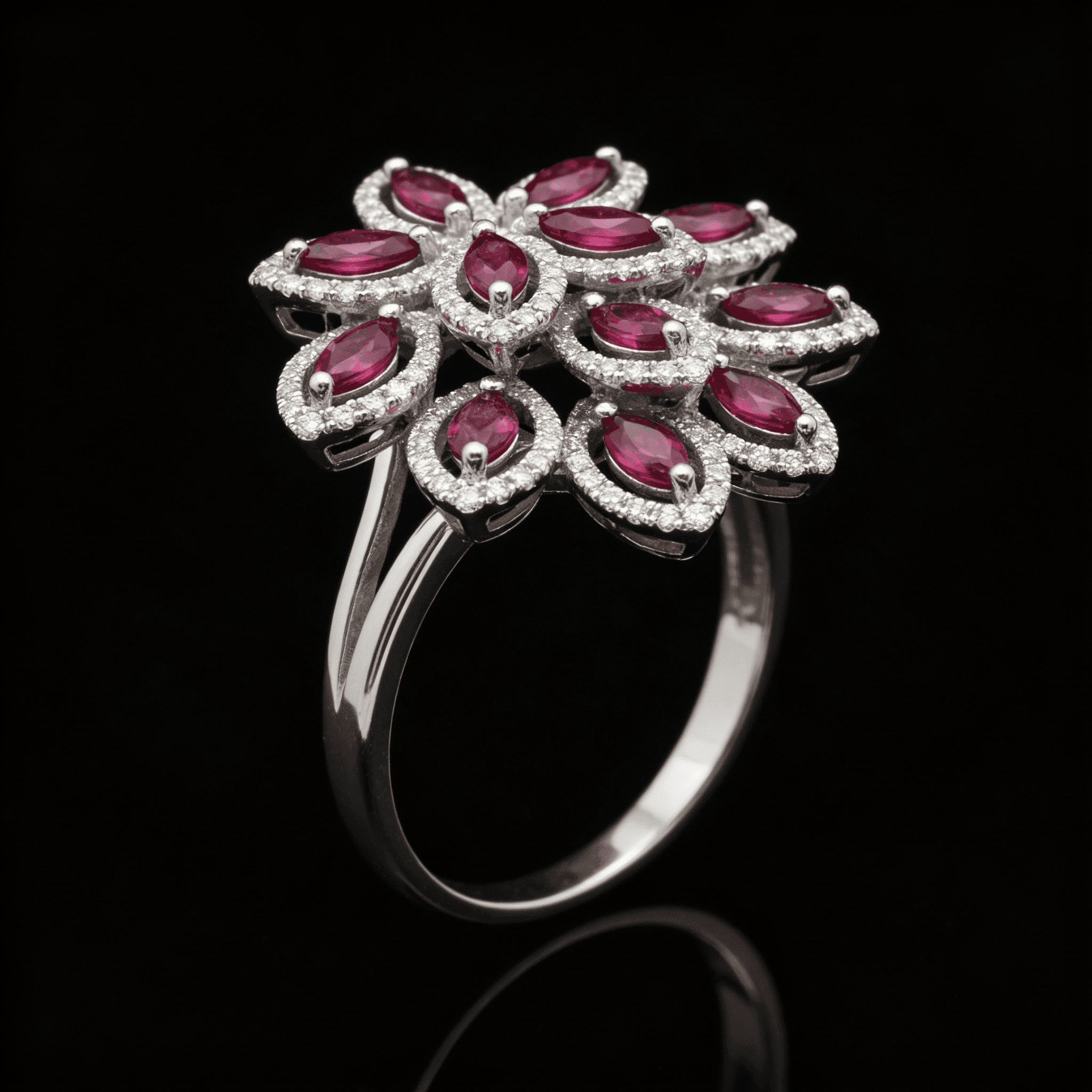 The Peregrinus Grand Ruby Floral Halo Ring - 7