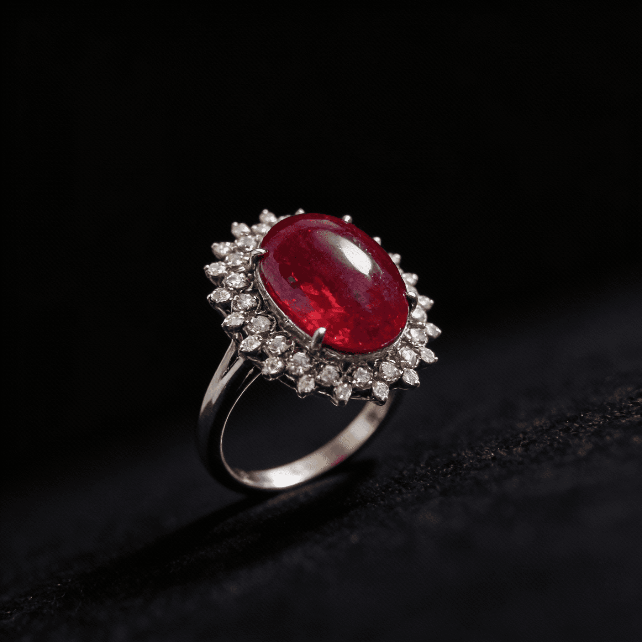 The Peregrinus Ruby Cabochon Halo Drops Ring - 7