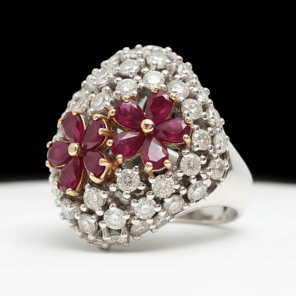 The Peregrinus Ruby Grand Bouquet Pavé Ring  - 6