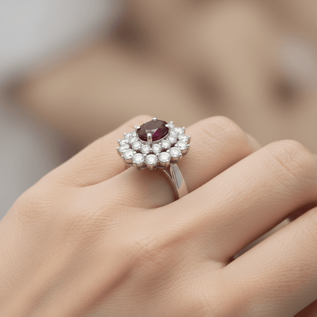 The Peregrinus Ruby Soleil Halo Ring