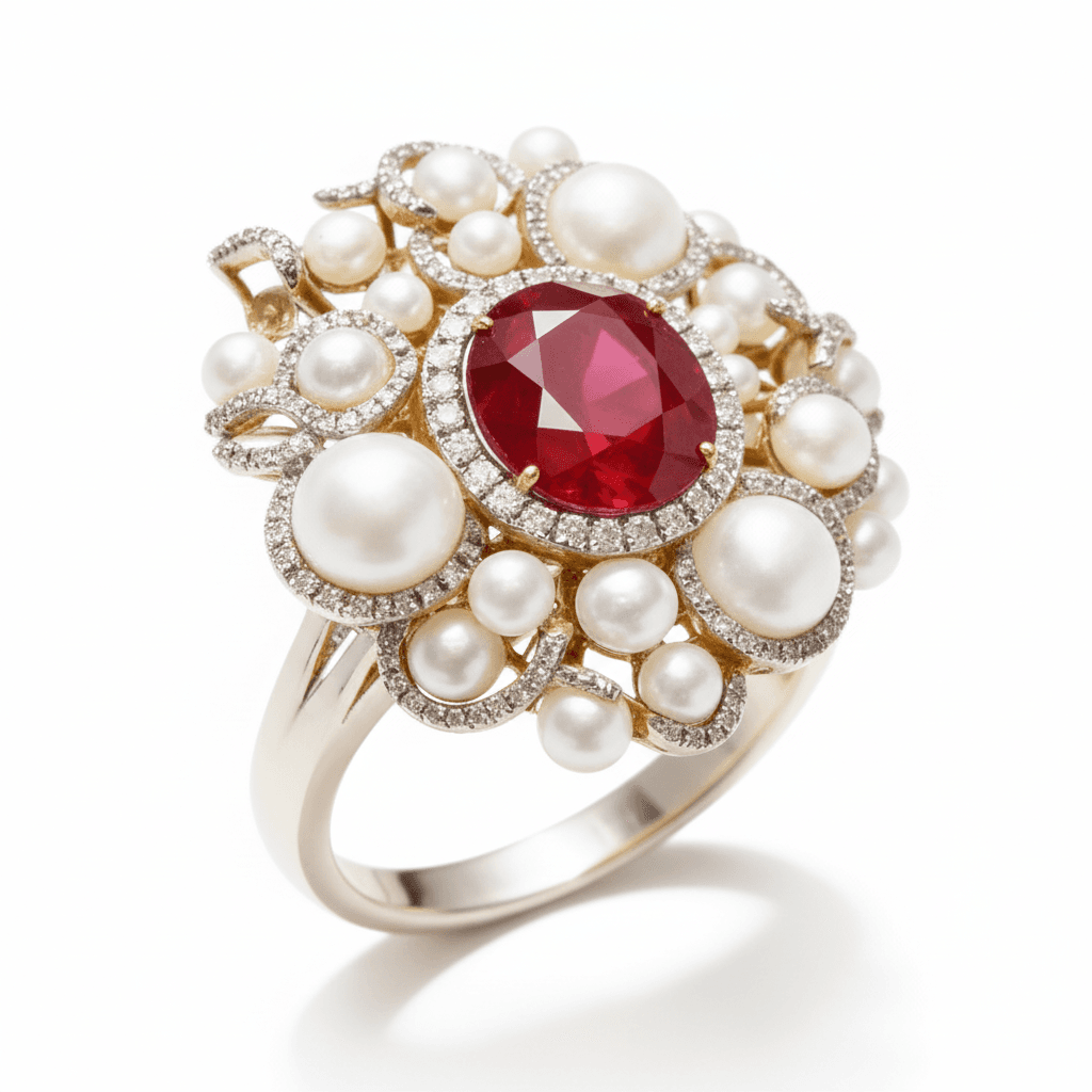 The Peregrinus Ruby Pearl Imperial Rosette Ring - 4