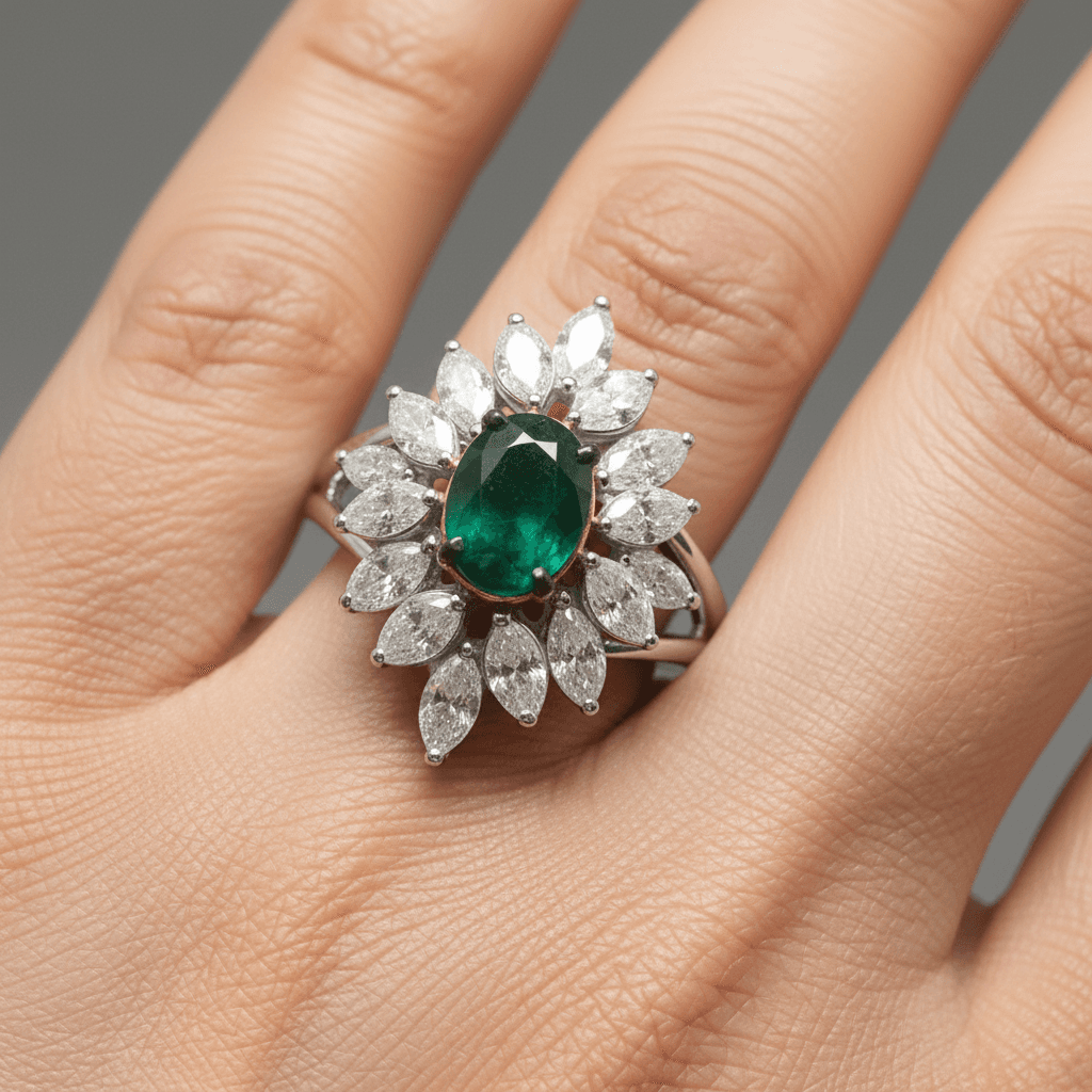 The Peregrinus Emerald Crown Rosette Ring 