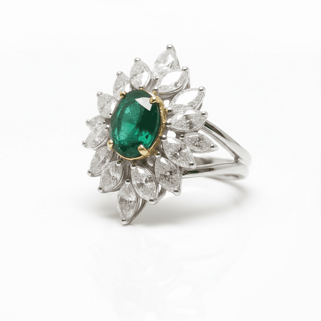 The Peregrinus Emerald Crown Rosette Ring  - 4