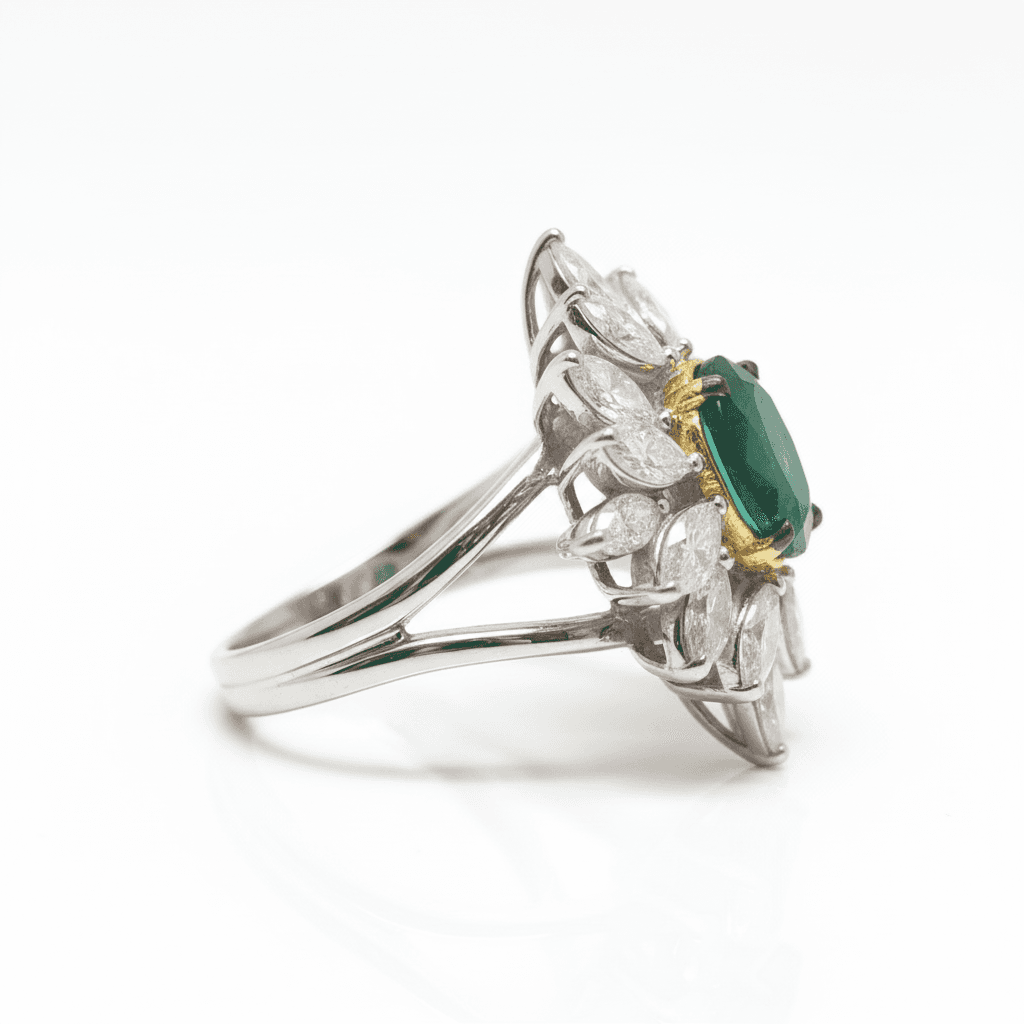 The Peregrinus Emerald Crown Rosette Ring  - 5