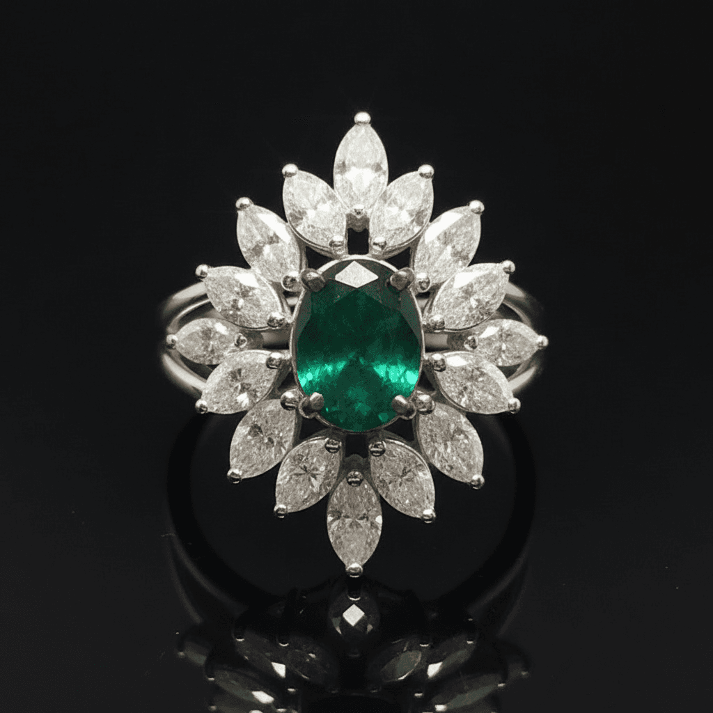 The Peregrinus Emerald Crown Rosette Ring  - 7