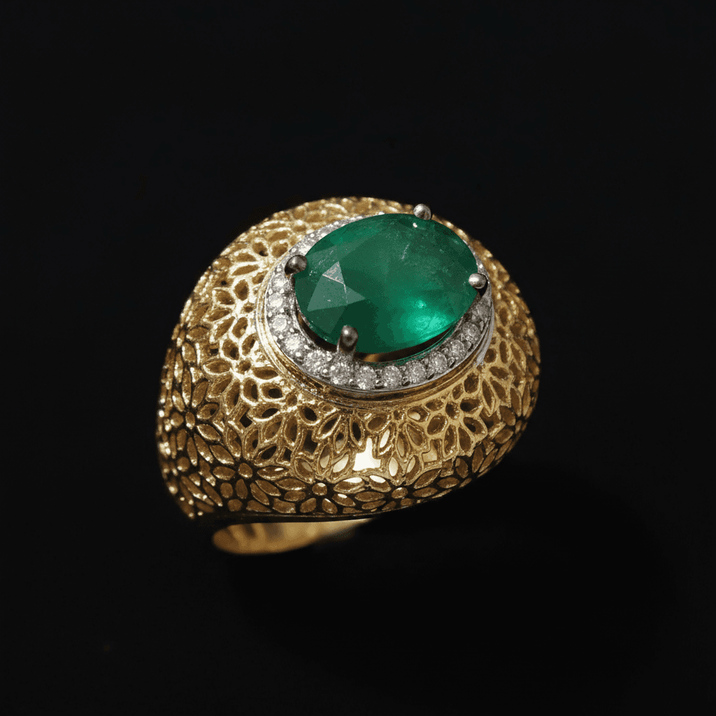 The Peregrinus Emerald Filigree Dome Ring - 4