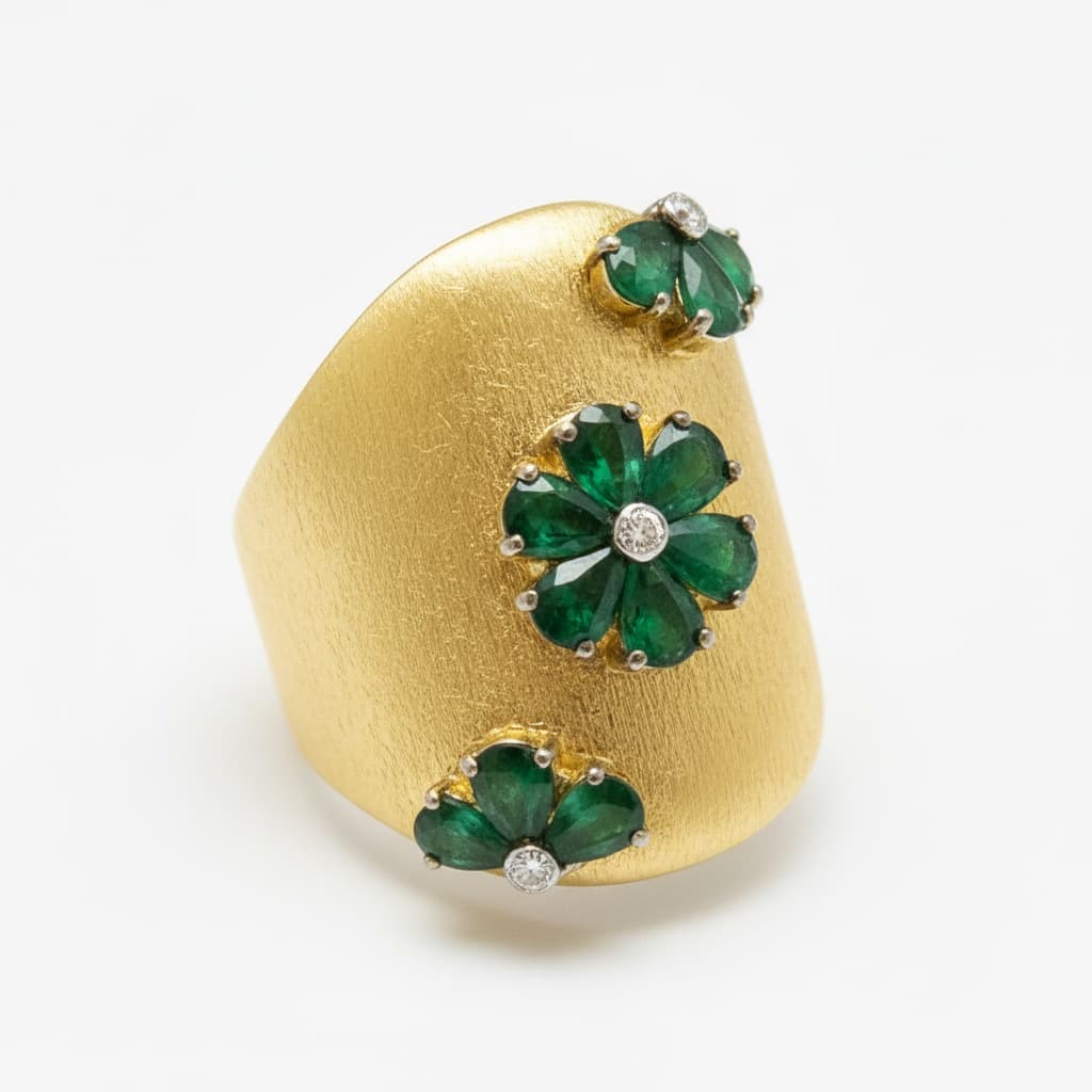 The Peregrinus Emerald Trio Bloom Ring - 3