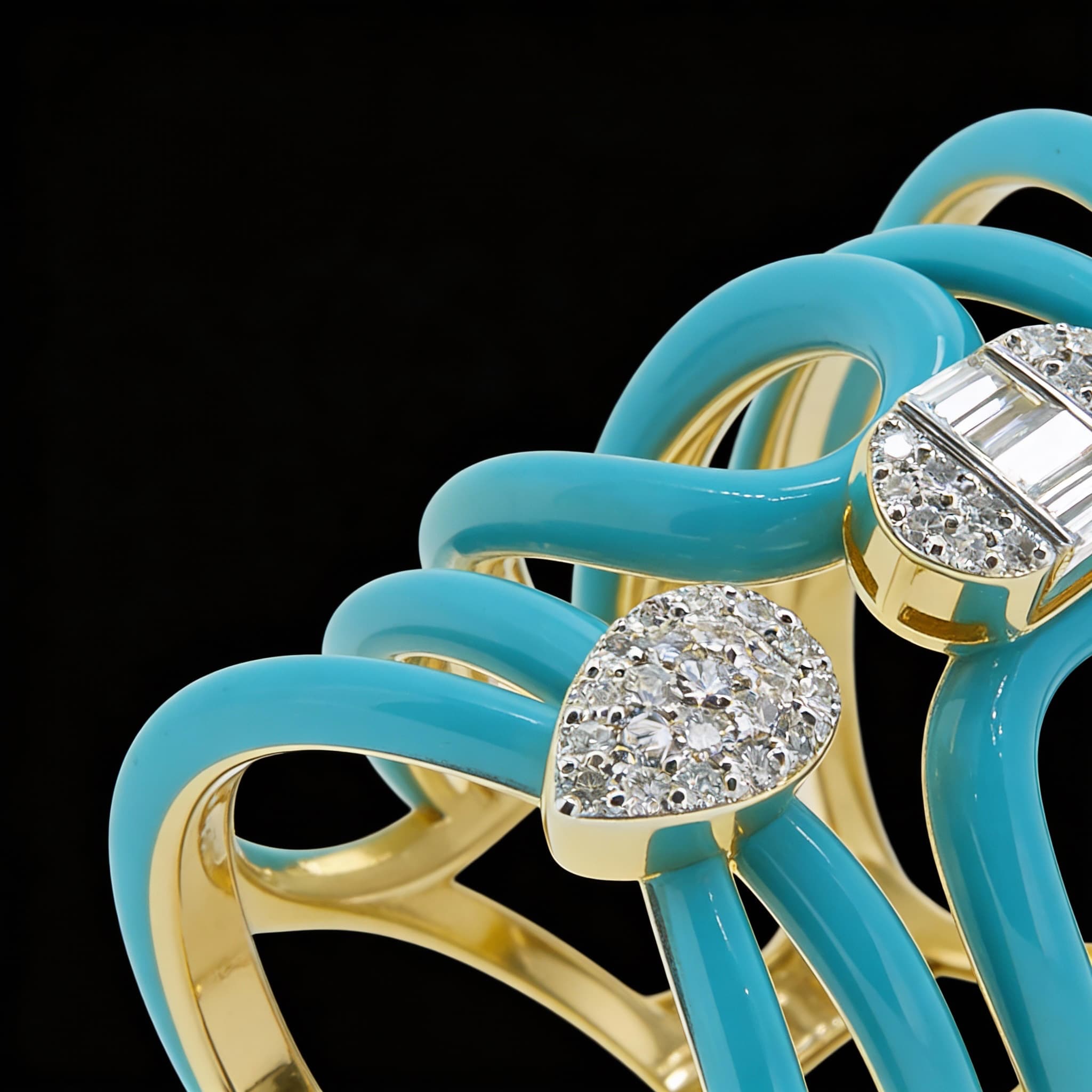 The Peregrinus Turquoise Enamel Multi-Loop Diamond Ring
