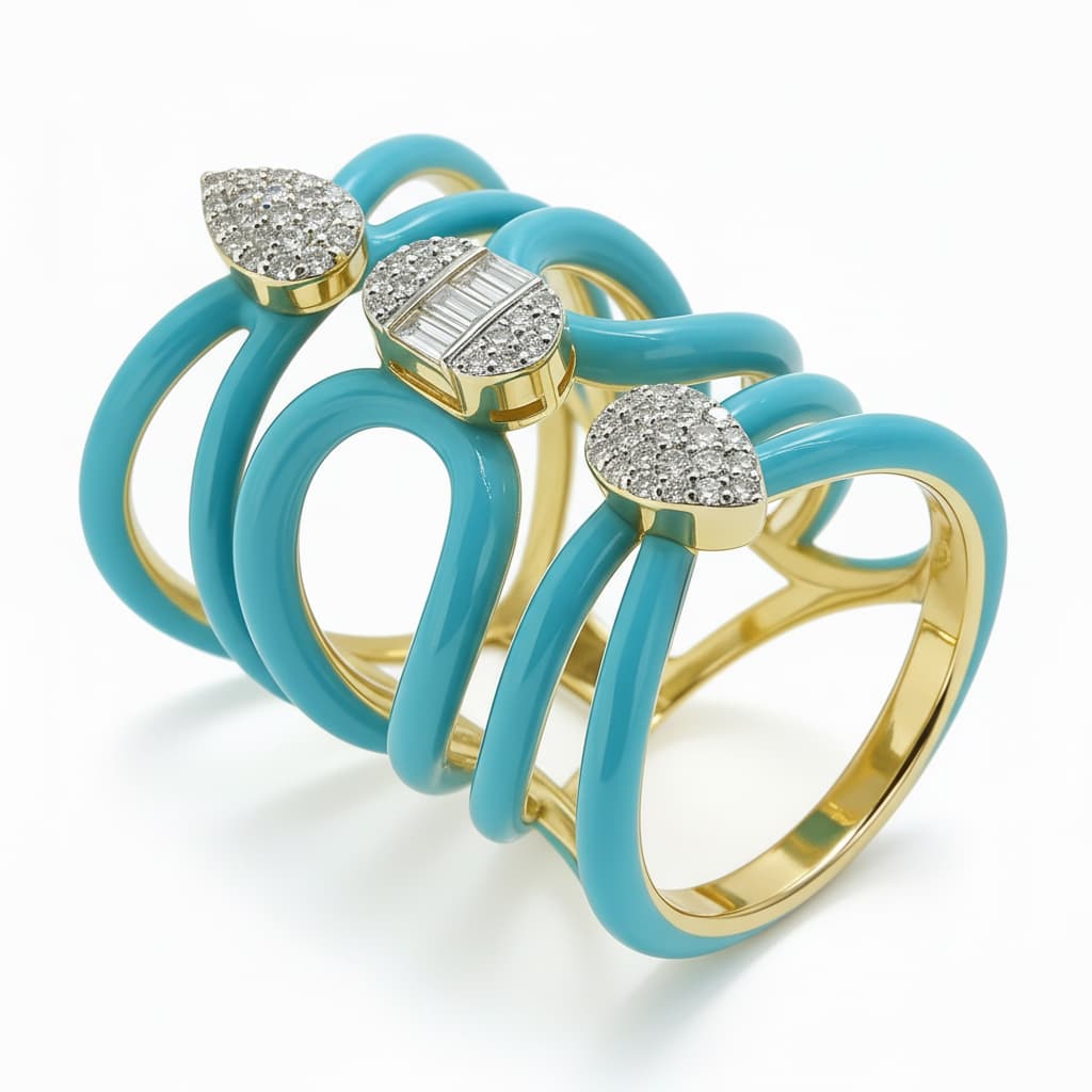 The Peregrinus Turquoise Enamel Multi-Loop Diamond Ring - 3