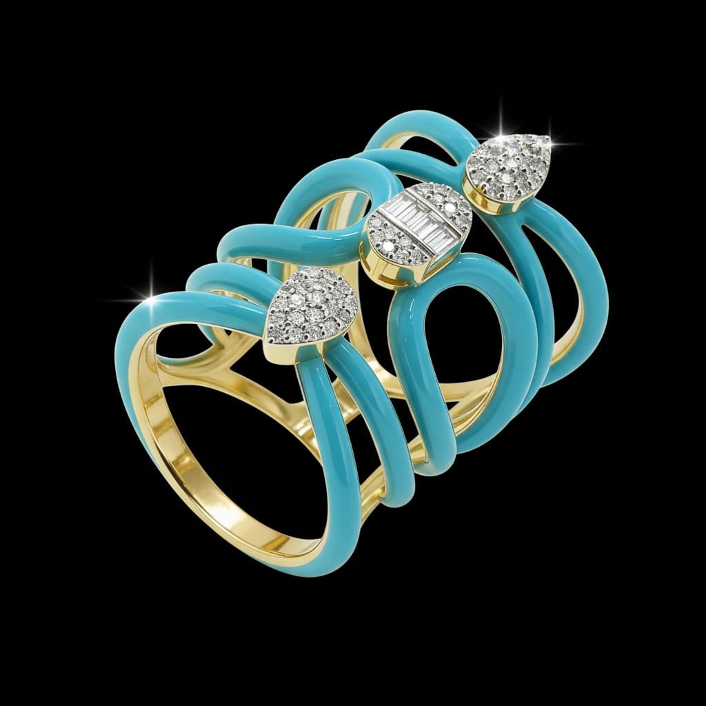 The Peregrinus Turquoise Enamel Multi-Loop Diamond Ring - 4