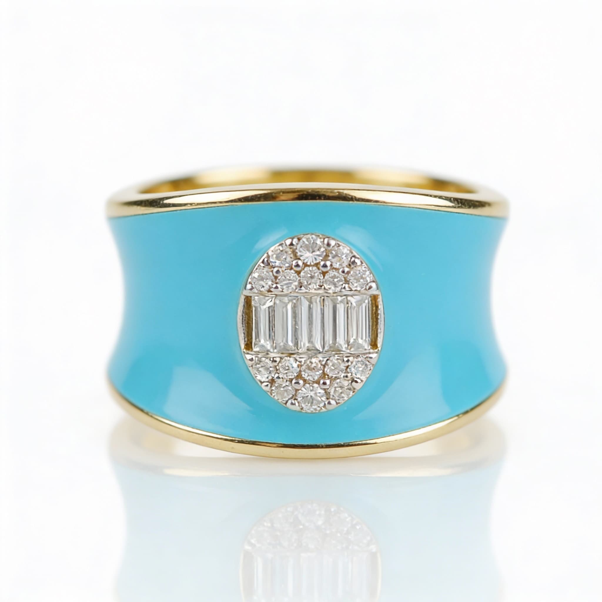 The Peregrinus Oval Diamond Cluster Turquoise Enamel Ring - 3
