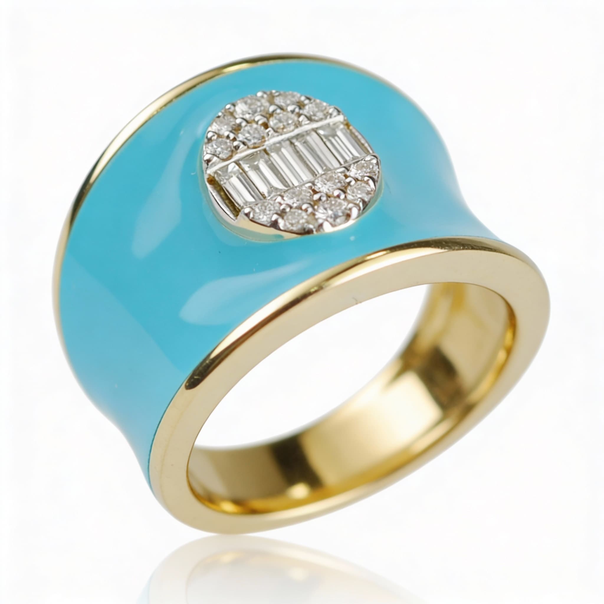 The Peregrinus Oval Diamond Cluster Turquoise Enamel Ring - 4