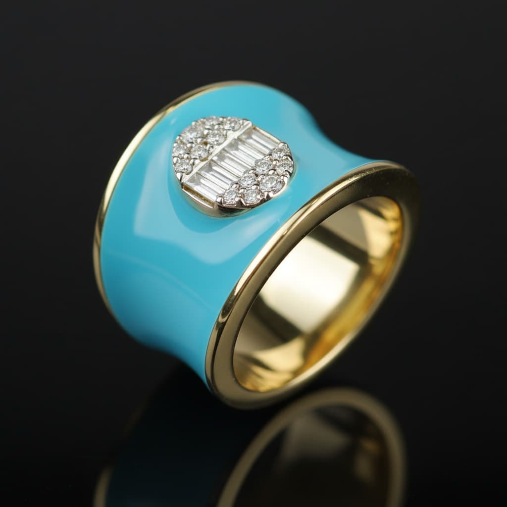The Peregrinus Oval Diamond Cluster Turquoise Enamel Ring - 5