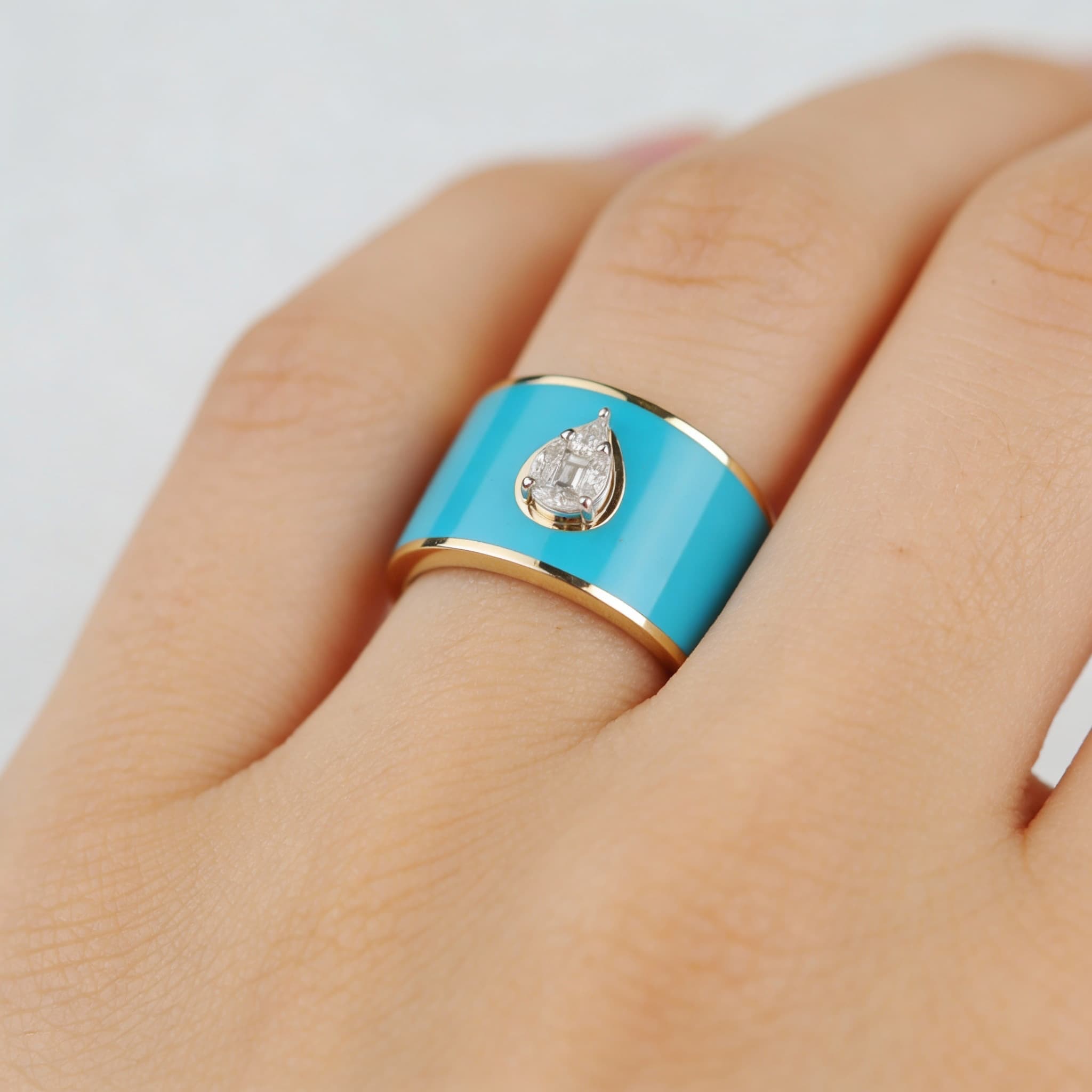 The Peregrinus Wide Pear Cluster Turquoise Enamel Ring