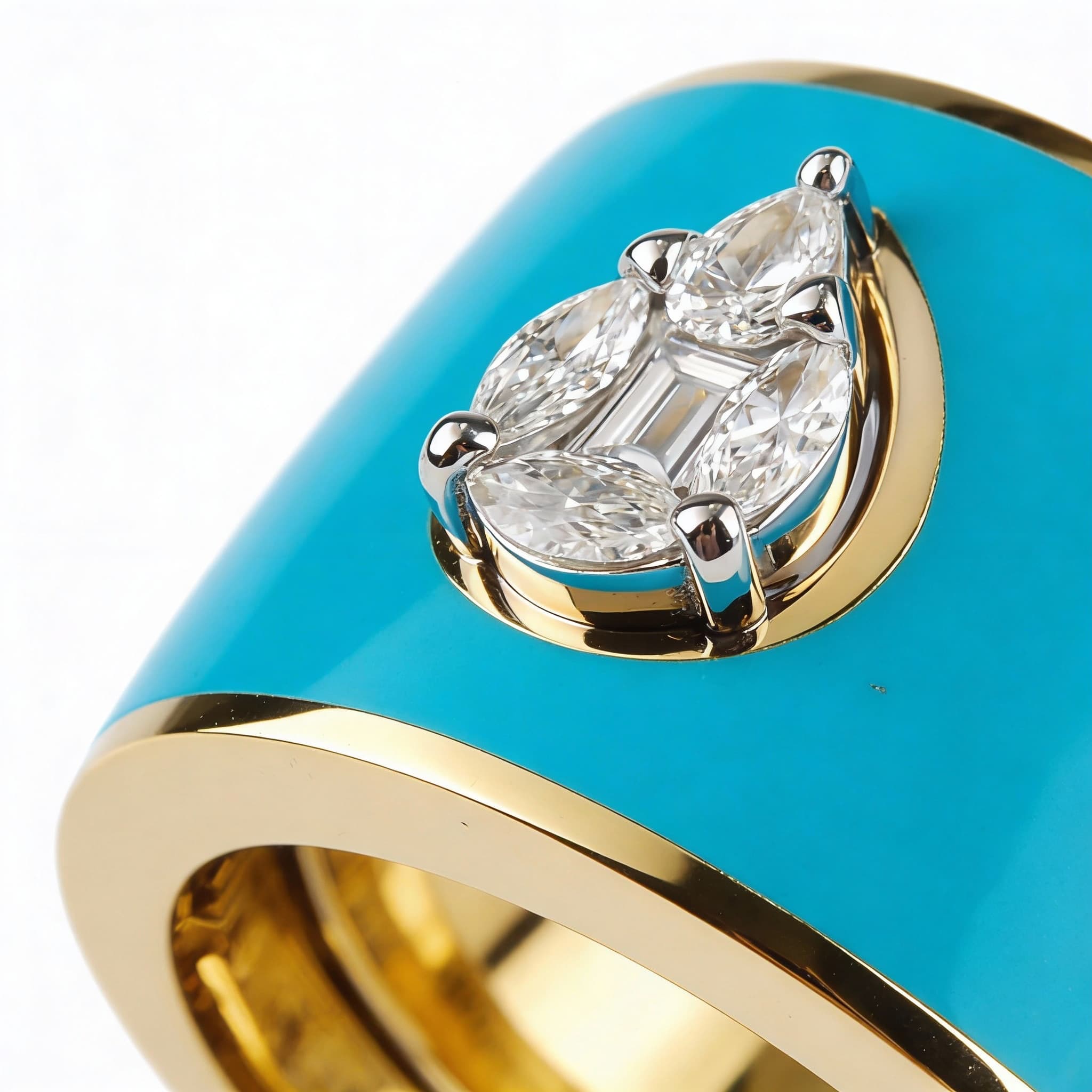 The Peregrinus Wide Pear Cluster Turquoise Enamel Ring - 4