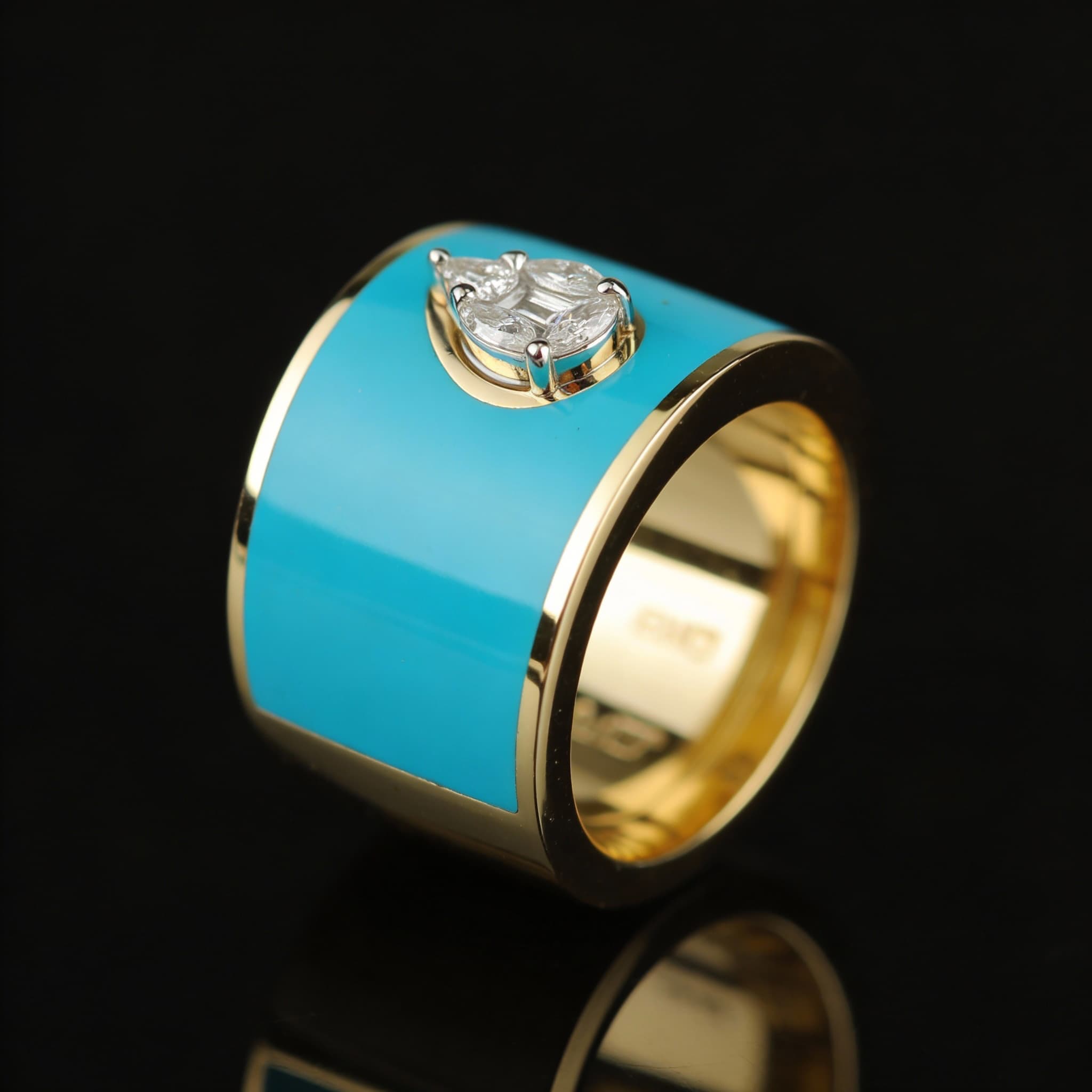 The Peregrinus Wide Pear Cluster Turquoise Enamel Ring - 5